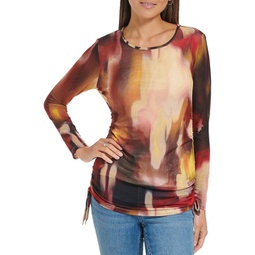 womens ruched mesh pullover top