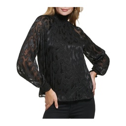 womens embroidered mock neck pullover top