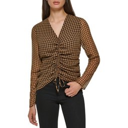 womens sheer checkered blouse
