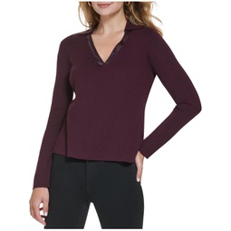 womens sequined collared v-neck sweater