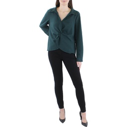 petites womens collared twist front blouse