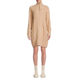 Half Zip Cable Knit Sweater Dress