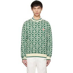 Green & White Jacquard Sweater 231195M201000