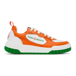 White & Orange Court Sneakers 241195F128004