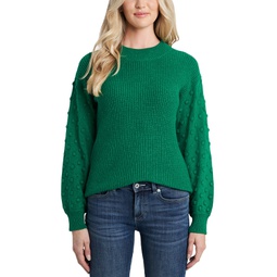 Womens Crewneck Bobble Detail Long Sleeve Sweater
