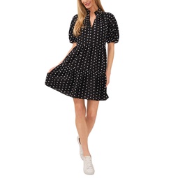 Womens Short Sleeve Tiered Embroidered Eyelet Dress