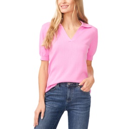 Womens Short Sleeve Collared Polo V-Neck Sweater
