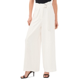 Womens Belted High Rise Wide Leg Pants