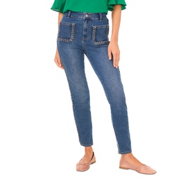 Womens Braided Patch Pocket Skinny Jeans