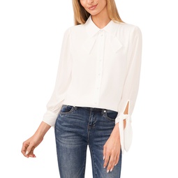 Womens Collared Long Sleeve Button Down Blouse