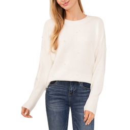 Womens Long-Sleeve Imitation Pearl Embellished Sweater