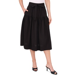Womens Tie-Waist A-Line Midi Skirt