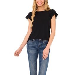 Womens Date Night Cap Bubble Sleeve Tee with Bow Tie Back