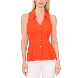 Womens Sleeveless Button Down Collared Blouse