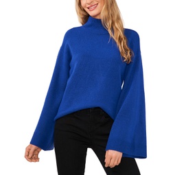 Womens Cozy Mock Neck Bell Sleeve Sweater