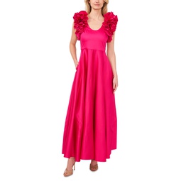 Womens Ruffled Cap Sleeve Maxi Dress