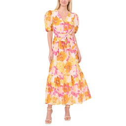 Womens Puff-Sleeve Floral Maxi Dress
