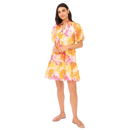 Womens Floral Print Ruffled Neck Baby Doll Tiered Dress