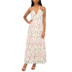 Womens Printed Plunge-Neck Maxi Dress