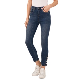 Womens Imitation-Pearl-Trim High-Rise Skinny Jeans