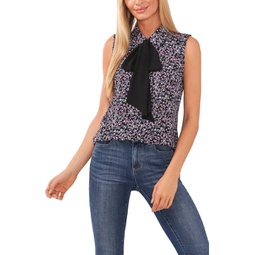 Womens CeCe Sleeveless Floral Bow Blouse