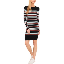 Womens CeCe Striped Rib Long Sleeve Sweater Dress