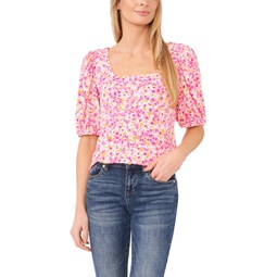 CeCe Square Neck Short Puff Sleeve Top
