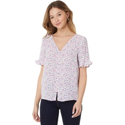 CeCe Floral Ruffled Sleeve Button-Up Blouse