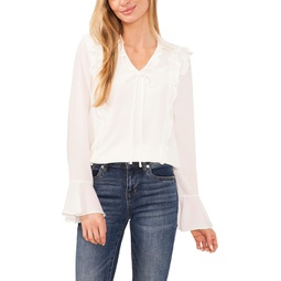 CeCe Collared Long Sleeve Ruffled Bow Blouse
