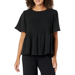 CeCe Pin Tuck Blouse with Flutter Sleeve