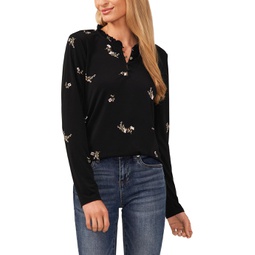 CeCe Long Sleeve Printed Knit Blouse