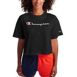 Womens Script Logo Relaxed Cropped T-Shirt