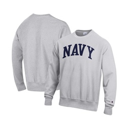 Mens Heathered Gray Navy Midshipmen Arch Reverse Weave Pullover Sweatshirt