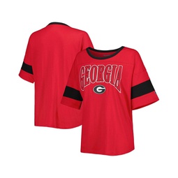 Womens Red Georgia Bulldogs Jumbo Arch Striped Half-Sleeve T-shirt