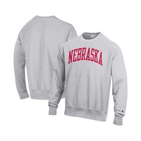 Mens Heathered Gray Nebraska Huskers Arch Reverse Weave Pullover Sweatshirt