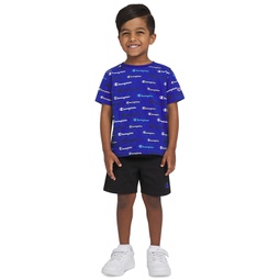 Toddler & Little Boys Short-Sleeve Printed T-Shirt & Fleece Shorts 2 Piece Set