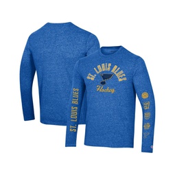 Mens Heather Blue Distressed St. Louis Blues Multi-Logo Tri-Blend Long Sleeve T-shirt