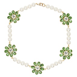 White & Green Crazy Daisy Pearl Necklace 241101M145000