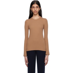 Brown Ribbed Sweater 222338F096002