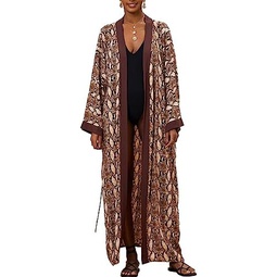 Chunoy Women Casual Long Open Front Kimono Cover Up with Belt Loose Lightweight Cardigan