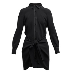 gaby tie-waist topstitched solid black crepe mini dress, 2