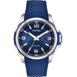 Citizen Mens Eco-Drive Weekender Watch in Stainless Steel with Blue Polyurethane strap, Blue Dial (Model: AW1158-05L)