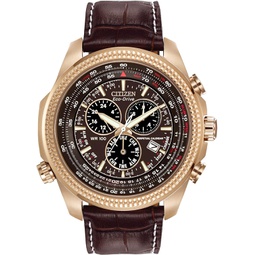 Citizen Mens Eco-Drive Weekender Brycen Chronograph Watch in Gold-tone Stainless Steel, Brown Leather strap (Model: BL5403-03X)
