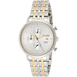 Citizen Analog Stainless Steel Silver Case and White Dial with Chronograph and Date Display, Mens Watch, AN3614-54A