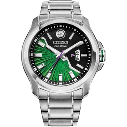 Citizen Eco-Drive Mens Marvel Hulk Stainless Steel Watch, Black and Green Dial, Luminous, 3-Hand Date, 43mm (Model: AW1351-56W)