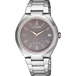 Citizen Eco-Drive(Solar Powered), Elegant Silver Stainless Steel Case and Black Dial with Date Display, Ladies Watch - FE6026-50H