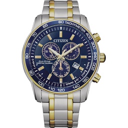 Citizen Mens Eco-Drive Sport Luxury Chronograph Watch in Two-tone Stainless Steel, blue dial (Model: BL5517-55L)