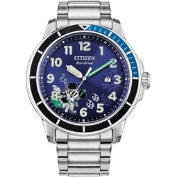 Citizen Mens Eco-Drive Disney Mickey Mouse Scuba Watch, Stainless Steel, Blue Dial, Luminous, 46mm (Model: AW1529-81W)