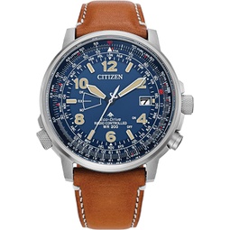 Citizen Mens Eco-Drive Promaster Air Skyhawk Atomic Time Keeping Watch in Super Titanium with Brown Leather Strap, Blue Dial (Model: CB0241-00L)