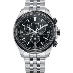 Citizen Mens Eco-Drive Classic Chronograph Watch in Stainless Steel with Perpetual Calendar, Black Dial (Model: BL5566-50E), Silver-Tone and Black